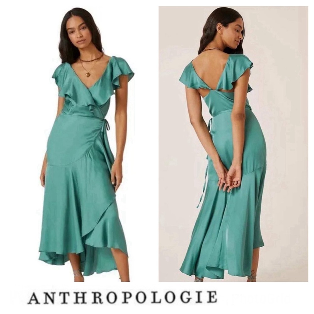 ANTHROPOLOGIE Ruffle Sleeve 100% Viscose Wrap Flow High Low Cocktail Dress Sz 2X